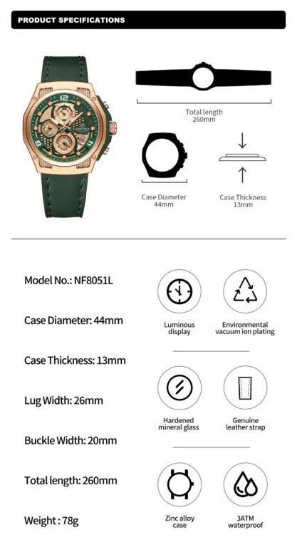 NaviForce Watch NF8051L-Green/Silver 2
